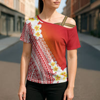 Tahiti Plumeria Tribal Pattern Cross Shoulder Shirt Wave Style Red LT05 - Polynesian Pride