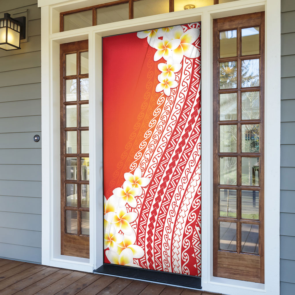Tahiti Plumeria Tribal Pattern Door Cover Wave Style Red LT05 - Polynesian Pride