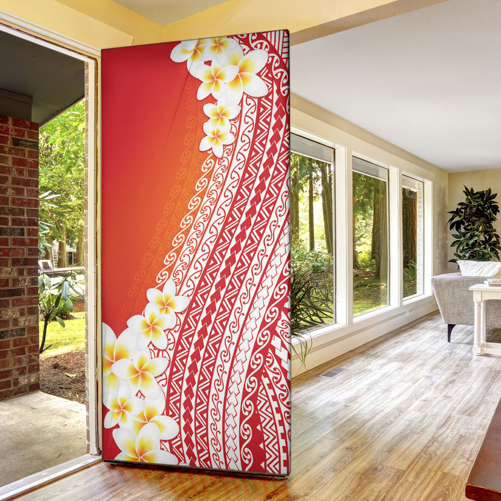 Tahiti Plumeria Tribal Pattern Door Cover Wave Style Red LT05 - Polynesian Pride
