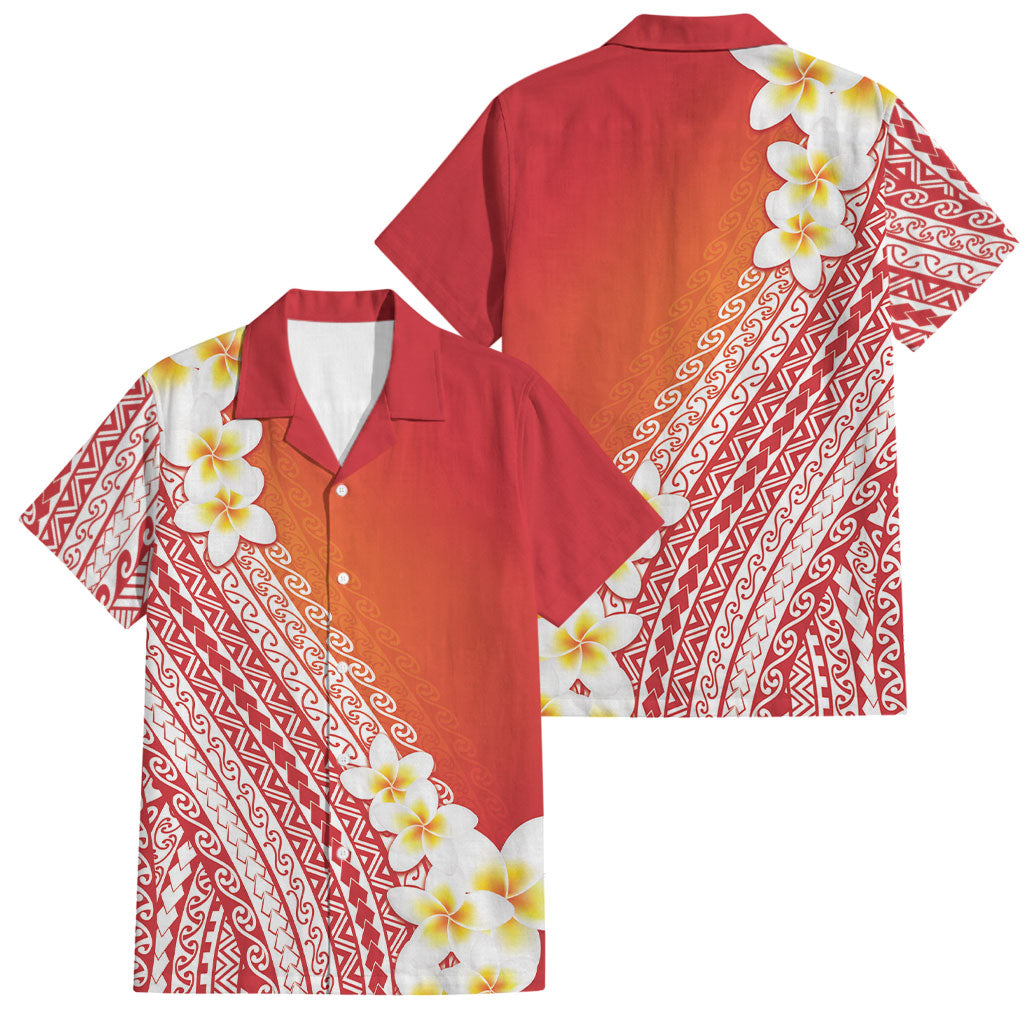 Tahiti Plumeria Tribal Pattern Family Matching Puletasi and Hawaiian Shirt Wave Style Red LT05 Dad's Shirt - Short Sleeve Red - Polynesian Pride