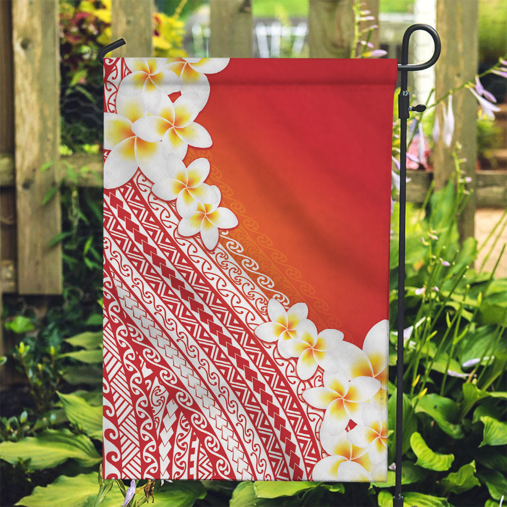 Tahiti Plumeria Tribal Pattern Garden Flag Wave Style Red LT05 Garden Flag Red - Polynesian Pride