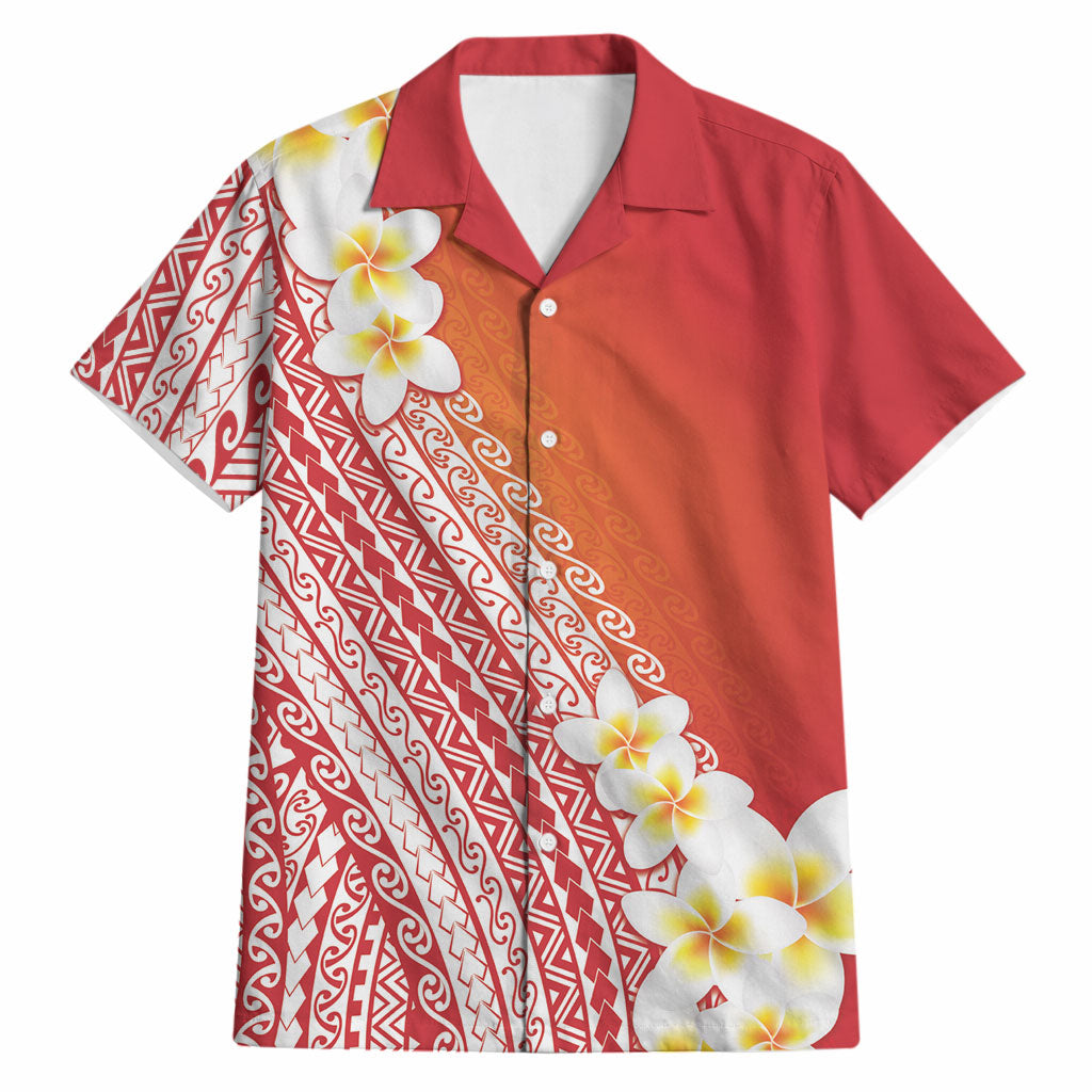 Tahiti Plumeria Tribal Pattern Hawaiian Shirt Wave Style Red LT05 Red - Polynesian Pride