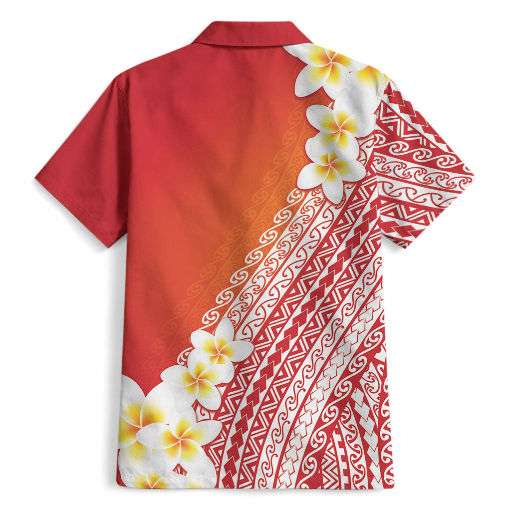 Tahiti Plumeria Tribal Pattern Hawaiian Shirt Wave Style Red LT05 - Polynesian Pride