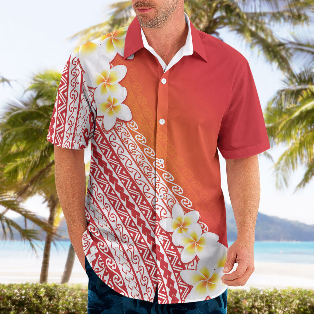 Tahiti Plumeria Tribal Pattern Hawaiian Shirt Wave Style Red LT05 - Polynesian Pride