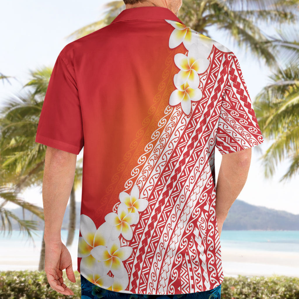 Tahiti Plumeria Tribal Pattern Hawaiian Shirt Wave Style Red LT05 - Polynesian Pride