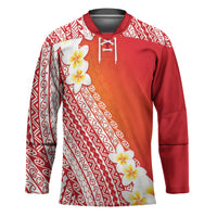 Tahiti Plumeria Tribal Pattern Hockey Jersey Wave Style Red LT05 Unisex Red - Polynesian Pride
