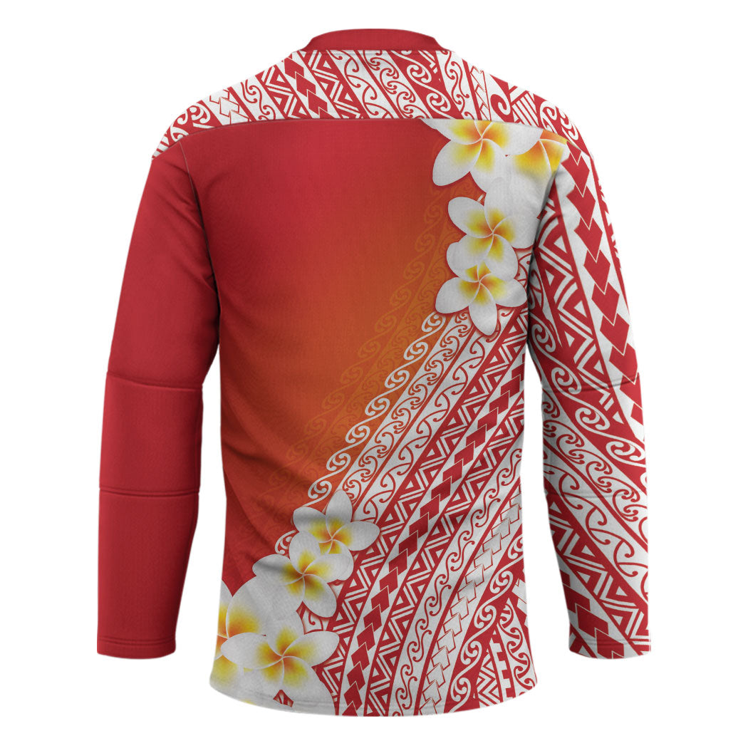Tahiti Plumeria Tribal Pattern Hockey Jersey Wave Style Red LT05 - Polynesian Pride