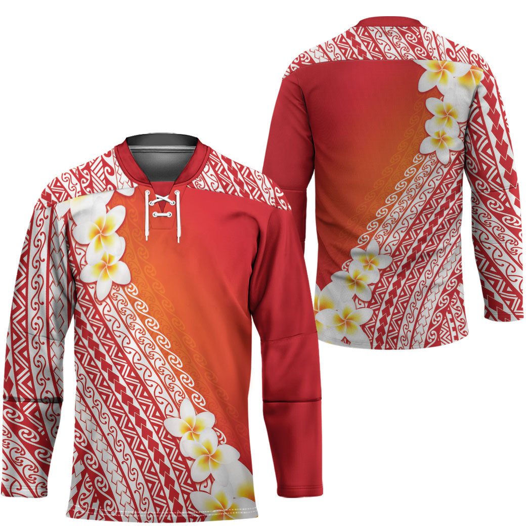 Tahiti Plumeria Tribal Pattern Hockey Jersey Wave Style Red LT05 - Polynesian Pride
