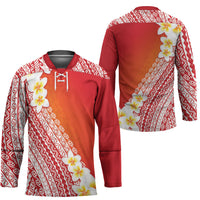 Tahiti Plumeria Tribal Pattern Hockey Jersey Wave Style Red LT05 - Polynesian Pride