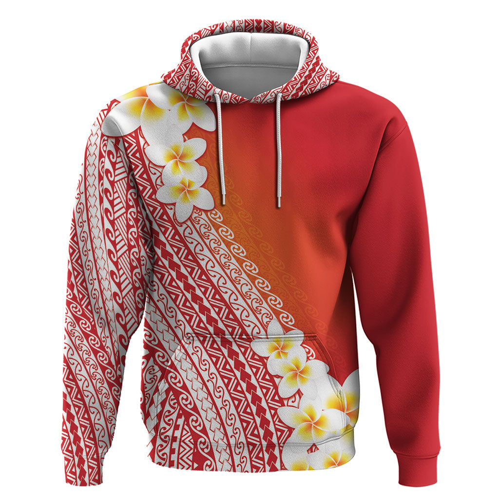 Tahiti Plumeria Tribal Pattern Hoodie Wave Style Red LT05 Pullover Hoodie Red - Polynesian Pride