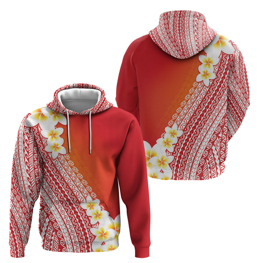 Tahiti Plumeria Tribal Pattern Hoodie Wave Style Red LT05 - Polynesian Pride