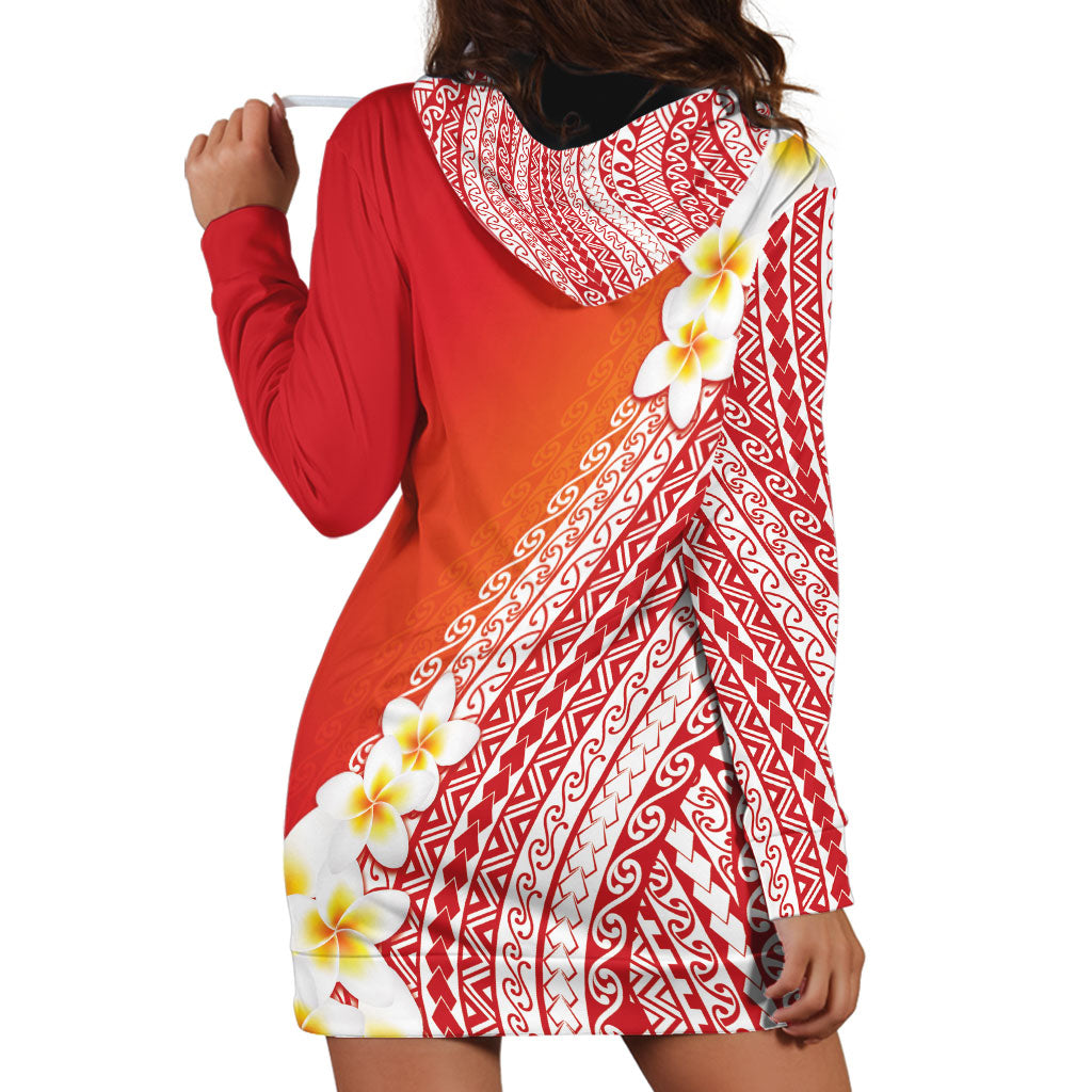Tahiti Plumeria Tribal Pattern Hoodie Dress Wave Style Red LT05 - Polynesian Pride