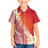 Tahiti Plumeria Tribal Pattern Kid Hawaiian Shirt Wave Style Red LT05 Kid Red - Polynesian Pride