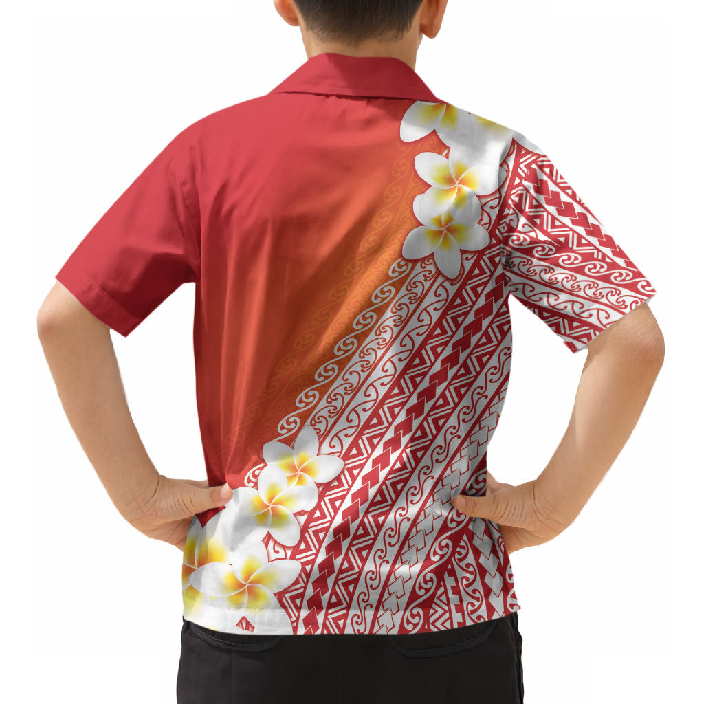 Tahiti Plumeria Tribal Pattern Kid Hawaiian Shirt Wave Style Red LT05 - Polynesian Pride