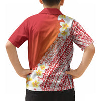 Tahiti Plumeria Tribal Pattern Kid Hawaiian Shirt Wave Style Red LT05 - Polynesian Pride