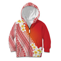 Tahiti Plumeria Tribal Pattern Kid Hoodie Wave Style Red LT05 Zip Hoodie Red - Polynesian Pride