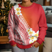 Tahiti Plumeria Tribal Pattern Kid Ugly Christmas Sweater Wave Style Red
