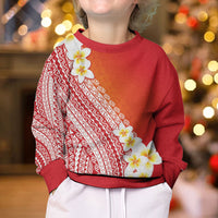 Tahiti Plumeria Tribal Pattern Kid Ugly Christmas Sweater Wave Style Red