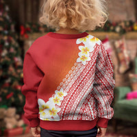 Tahiti Plumeria Tribal Pattern Kid Ugly Christmas Sweater Wave Style Red