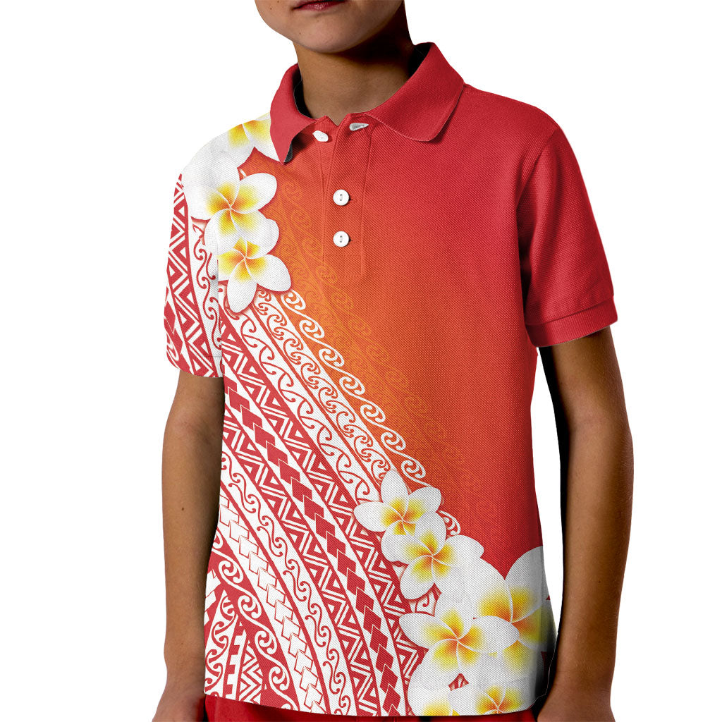 Tahiti Plumeria Tribal Pattern Kid Polo Shirt Wave Style Red LT05 Kid Red - Polynesian Pride