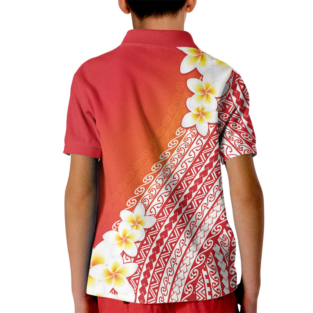 Tahiti Plumeria Tribal Pattern Kid Polo Shirt Wave Style Red LT05 - Polynesian Pride