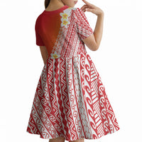 Tahiti Plumeria Tribal Pattern Kid Short Sleeve Dress Wave Style Red LT05 - Polynesian Pride
