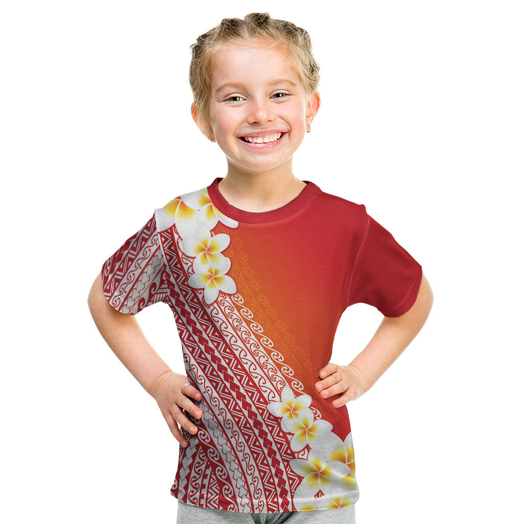 Tahiti Plumeria Tribal Pattern Kid T Shirt Wave Style Red LT05 Red - Polynesian Pride
