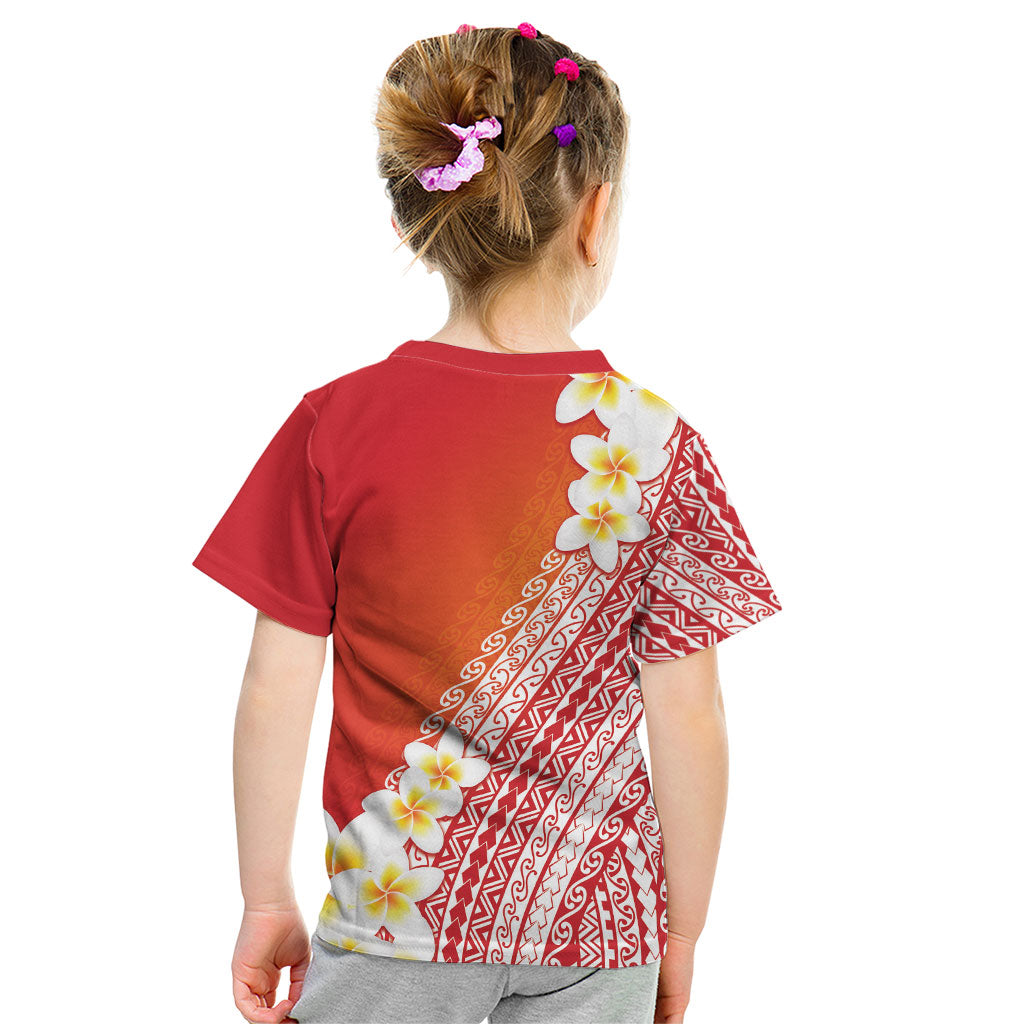 Tahiti Plumeria Tribal Pattern Kid T Shirt Wave Style Red LT05 - Polynesian Pride
