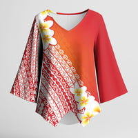 Tahiti Plumeria Tribal Pattern Kimono Sleeve Blouse Wave Style Red LT05 Female Red - Polynesian Pride