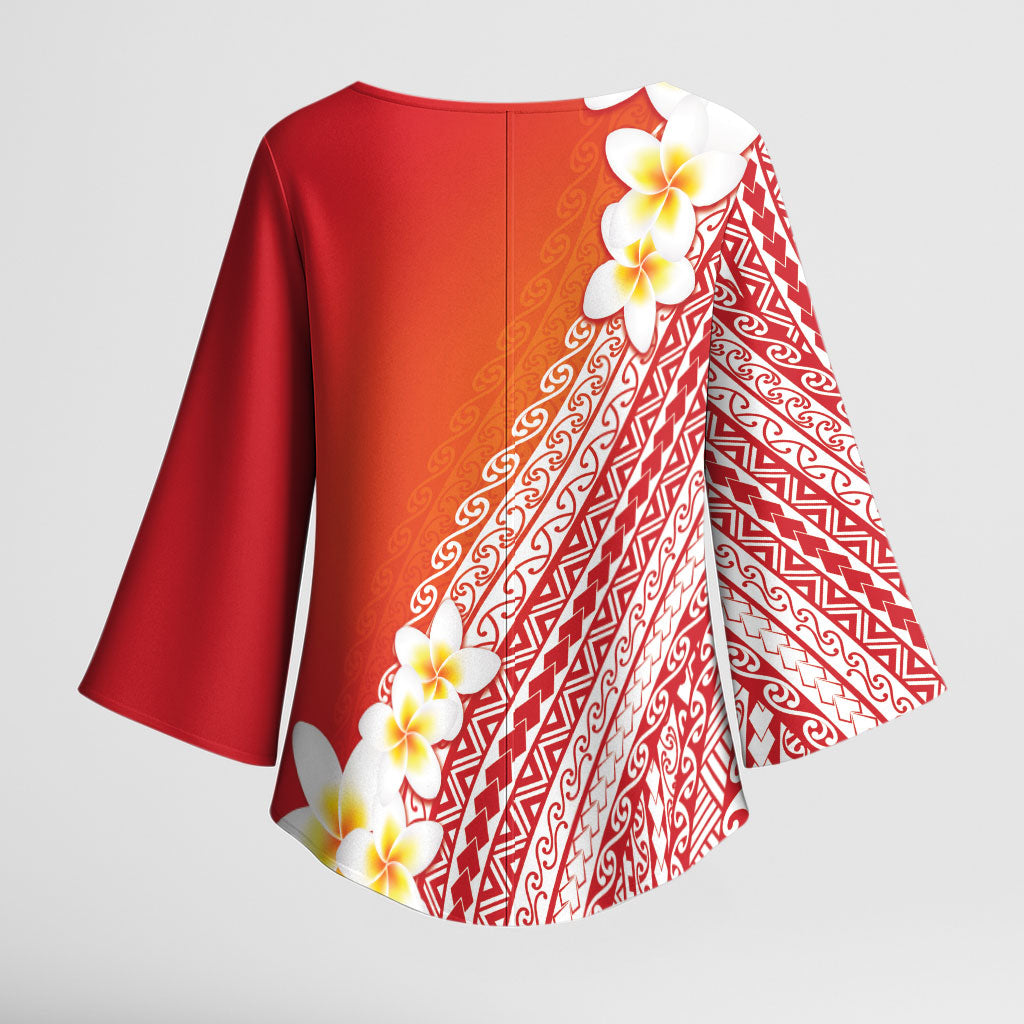 Tahiti Plumeria Tribal Pattern Kimono Sleeve Blouse Wave Style Red LT05 - Polynesian Pride