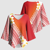Tahiti Plumeria Tribal Pattern Kimono Sleeve Blouse Wave Style Red LT05 - Polynesian Pride