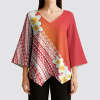 Tahiti Plumeria Tribal Pattern Kimono Sleeve Blouse Wave Style Red LT05 - Polynesian Pride