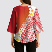 Tahiti Plumeria Tribal Pattern Kimono Sleeve Blouse Wave Style Red LT05 - Polynesian Pride