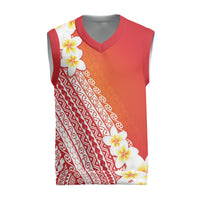 Tahiti Plumeria Tribal Pattern Christmas Knitted V-Neck Vest Wave Style Red LT05 Red - Polynesian Pride