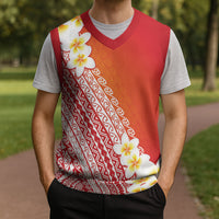 Tahiti Plumeria Tribal Pattern Christmas Knitted V-Neck Vest Wave Style Red LT05 - Polynesian Pride