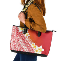 Tahiti Plumeria Tribal Pattern Leather Tote Bag Wave Style Red LT05 Red - Polynesian Pride