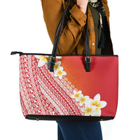 Tahiti Plumeria Tribal Pattern Leather Tote Bag Wave Style Red LT05 - Polynesian Pride