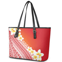 Tahiti Plumeria Tribal Pattern Leather Tote Bag Wave Style Red LT05 - Polynesian Pride