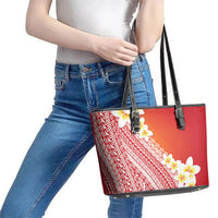 Tahiti Plumeria Tribal Pattern Leather Tote Bag Wave Style Red LT05 - Polynesian Pride