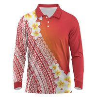 Tahiti Plumeria Tribal Pattern Long Sleeve Polo Shirt Wave Style Red LT05 Red - Polynesian Pride