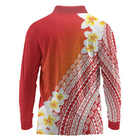 Tahiti Plumeria Tribal Pattern Long Sleeve Polo Shirt Wave Style Red LT05 - Polynesian Pride