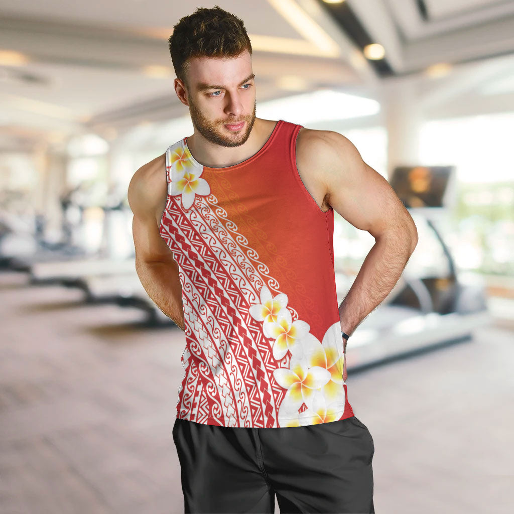 Tahiti Plumeria Tribal Pattern Men Tank Top Wave Style Red LT05 Red - Polynesian Pride