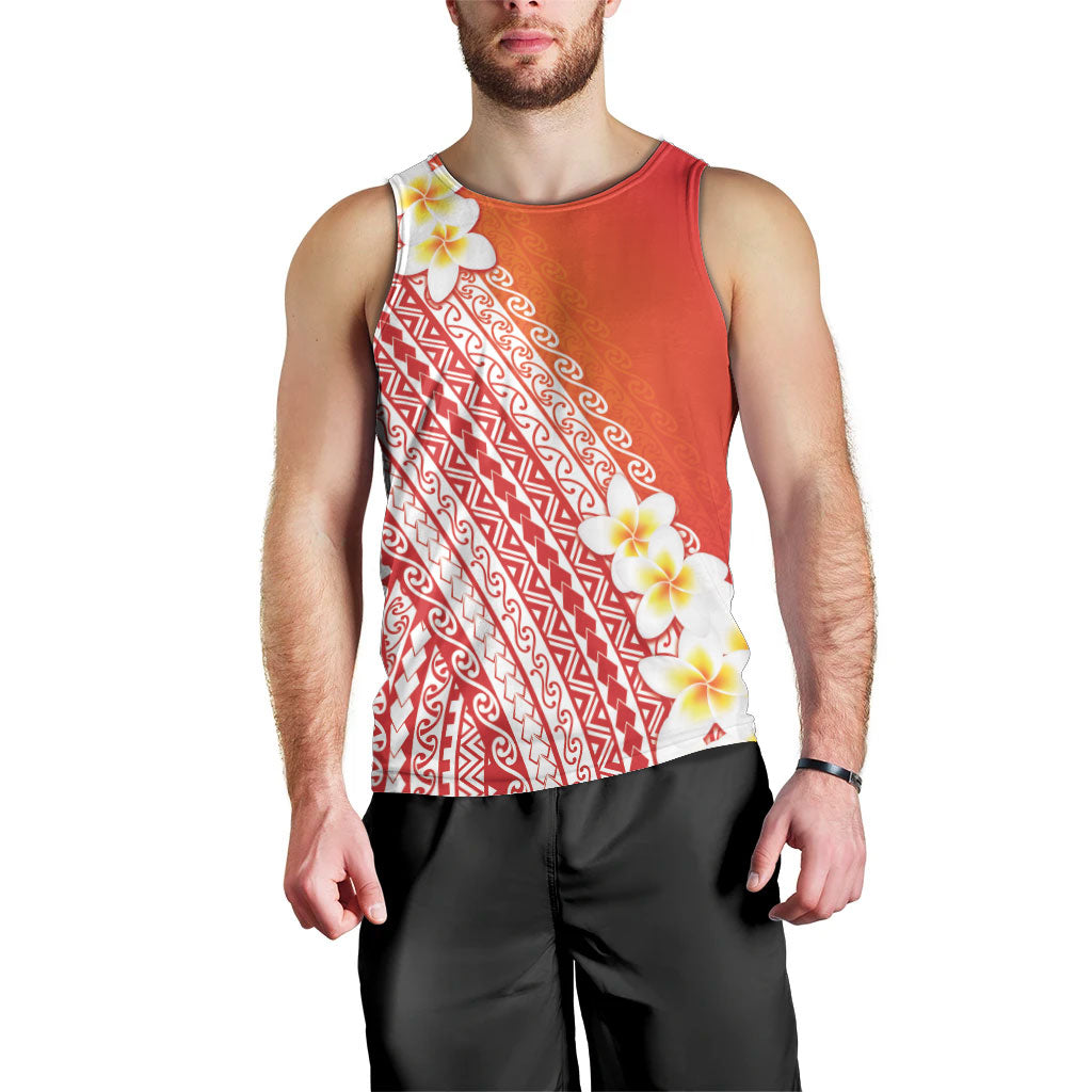 Tahiti Plumeria Tribal Pattern Men Tank Top Wave Style Red LT05 - Polynesian Pride