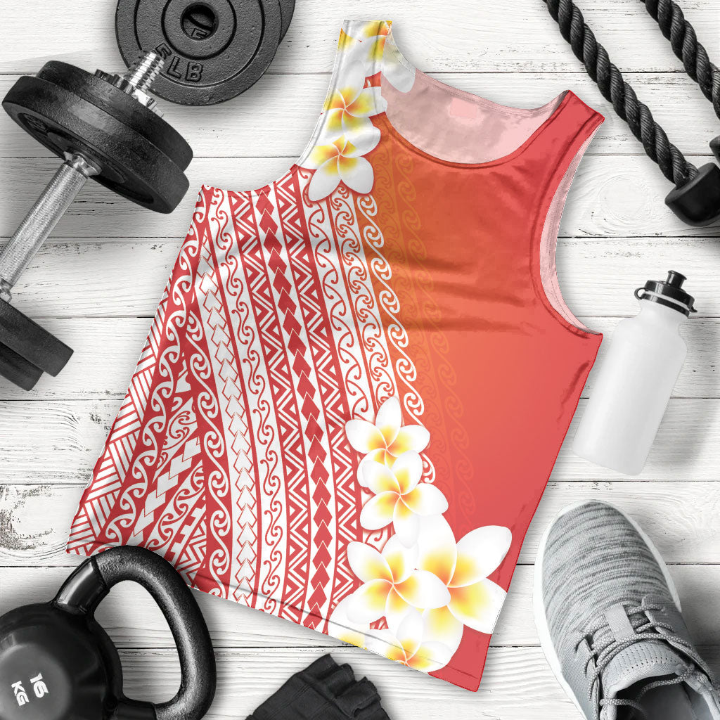Tahiti Plumeria Tribal Pattern Men Tank Top Wave Style Red LT05 - Polynesian Pride