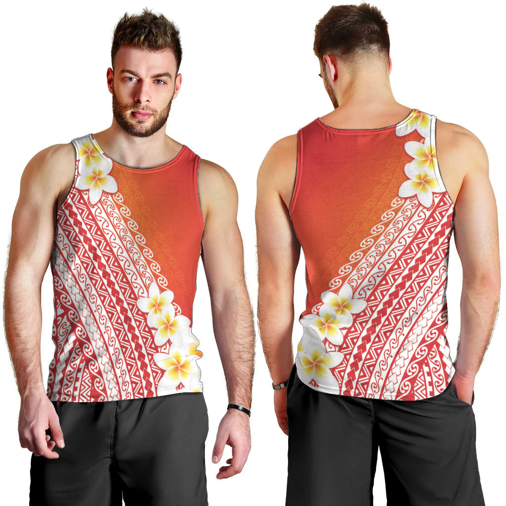 Tahiti Plumeria Tribal Pattern Men Tank Top Wave Style Red LT05 - Polynesian Pride