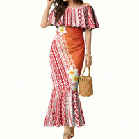 Tahiti Plumeria Tribal Pattern Mermaid Dress Wave Style Red LT05 Women Red - Polynesian Pride