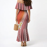 Tahiti Plumeria Tribal Pattern Mermaid Dress Wave Style Red LT05 - Polynesian Pride