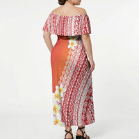 Tahiti Plumeria Tribal Pattern Off Shoulder Maxi Dress Wave Style Red LT05 - Polynesian Pride