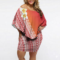 Tahiti Plumeria Tribal Pattern Off Shoulder Short Dress Wave Style Red LT05 Women Red - Polynesian Pride