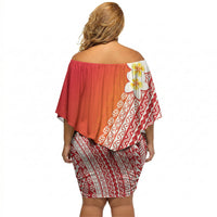 Tahiti Plumeria Tribal Pattern Off Shoulder Short Dress Wave Style Red LT05 - Polynesian Pride